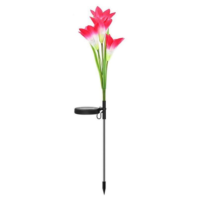 Simulated Lily Flower 4 Heads Solar Powered Outdoor IP55 Waterproof LED Decorative Lawn Lamp, White