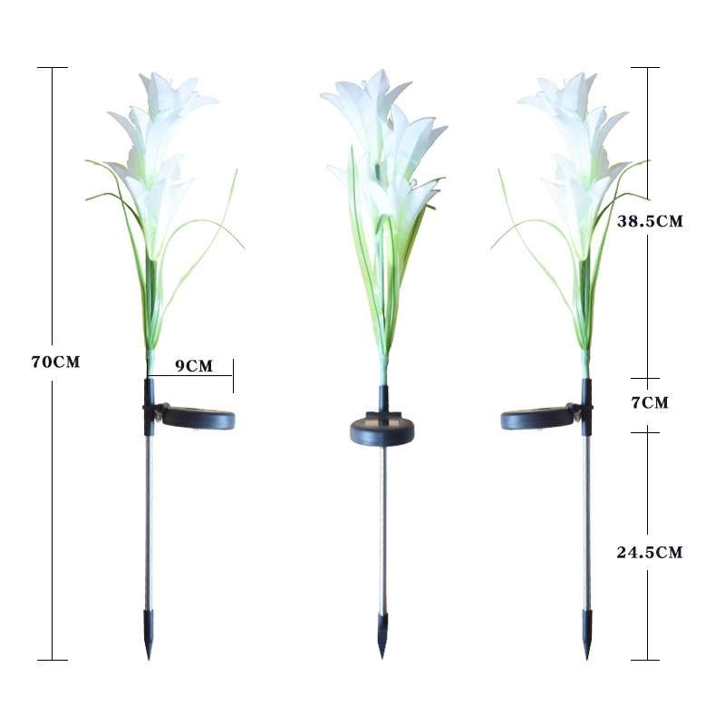 Simulated Lily Flower 4 Heads Solar Powered Outdoor IP55 Waterproof LED Decorative Lawn Lamp, White
