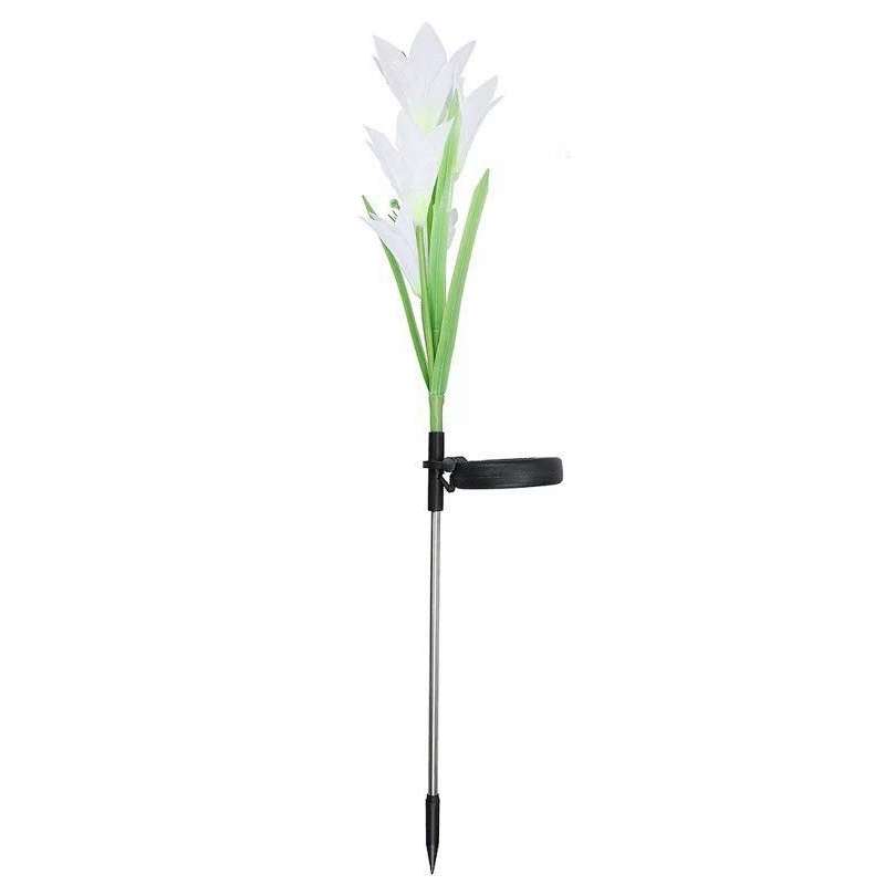 Simulated Lily Flower 4 Heads Solar Powered Outdoor IP55 Waterproof LED Decorative Lawn Lamp, White