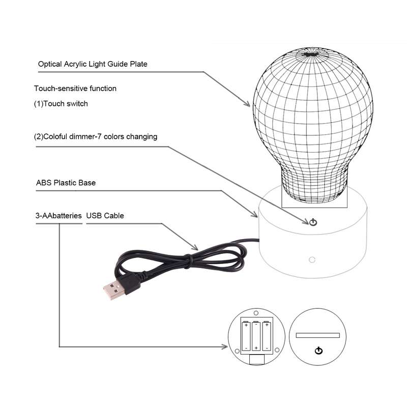 Giraffe Style 3D Touch Switch Control LED Light , 7 Color Discoloration Creative Visual Stereo Lamp