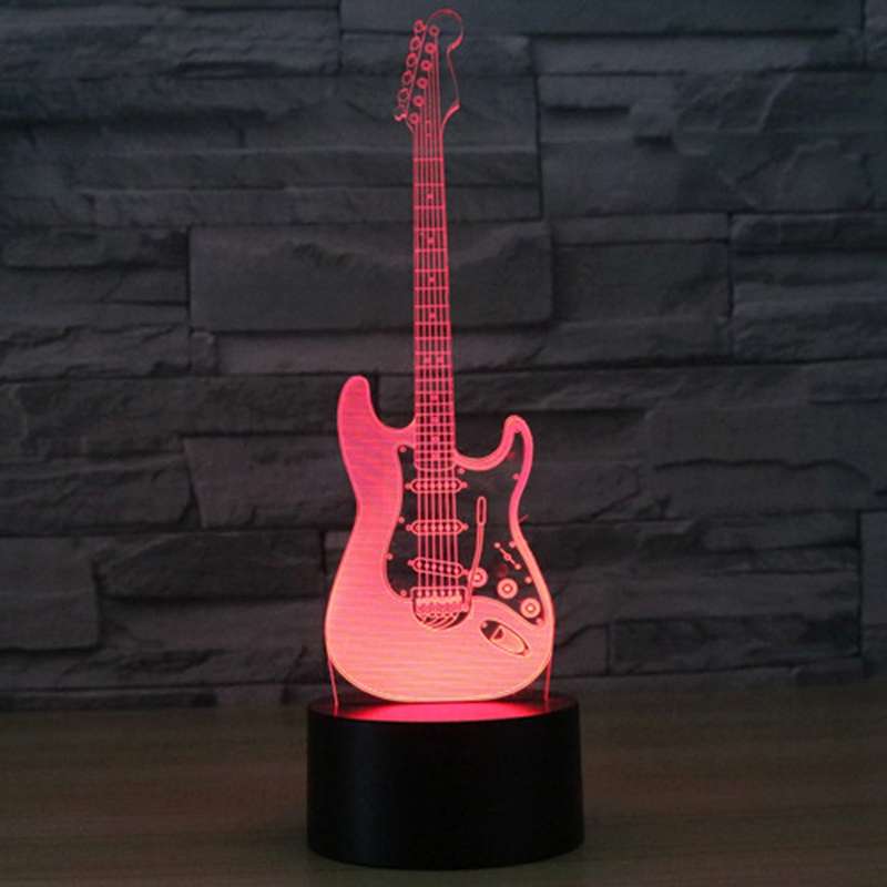 Electric Guitar Shape 3D Touch Switch Control LED Light , 7 Color Discoloration Creative Visual Ster