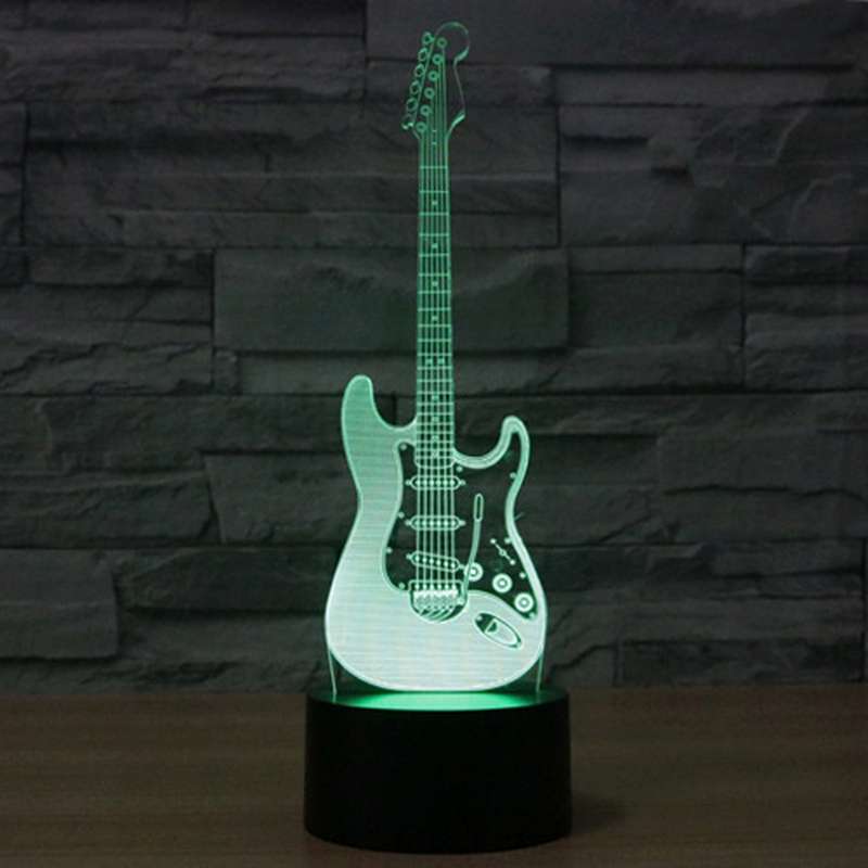 Electric Guitar Shape 3D Touch Switch Control LED Light , 7 Color Discoloration Creative Visual Ster