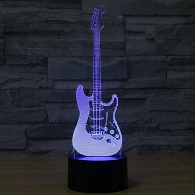 Electric Guitar Shape 3D Touch Switch Control LED Light , 7 Color Discoloration Creative Visual Ster
