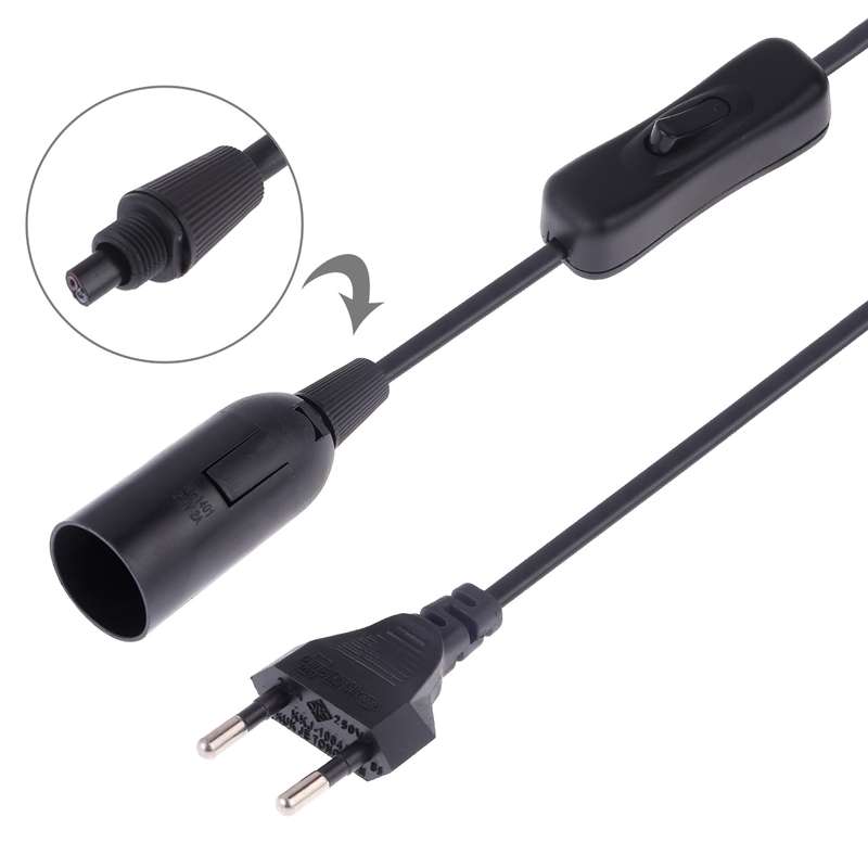 E14 Wire Cap Switch Lamp Holder Chandelier Power Socket with 1.5m Extension Cable, Big UK Plug(White