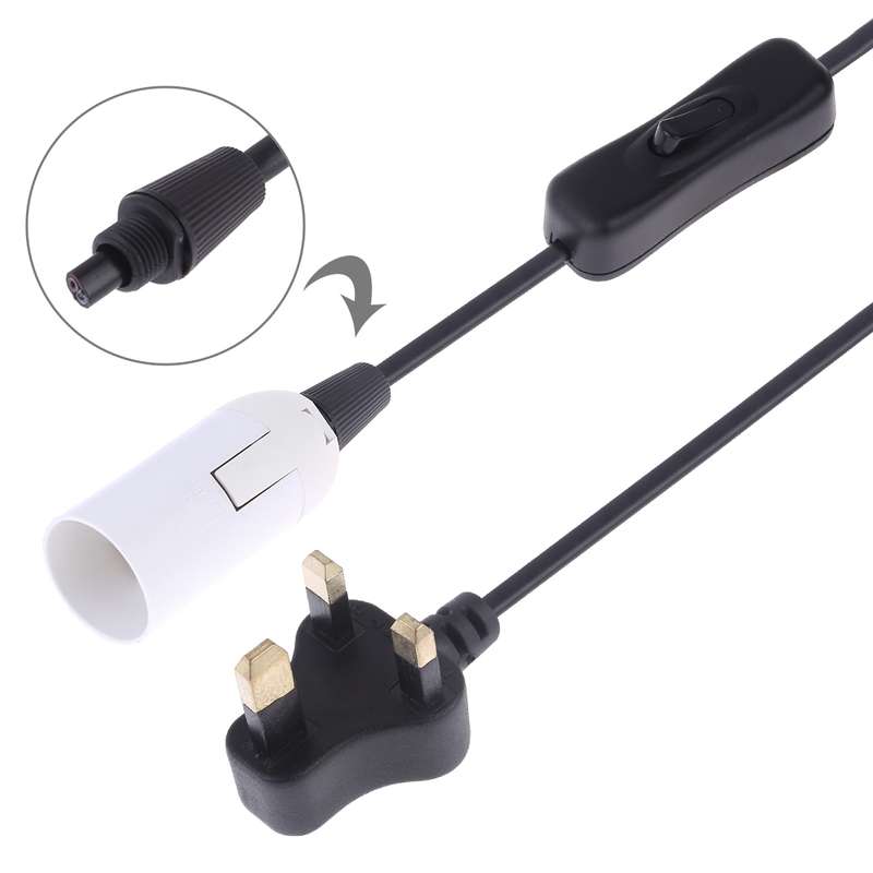 E14 Wire Cap Switch Lamp Holder Chandelier Power Socket with 1.5m Extension Cable, Big UK Plug(White