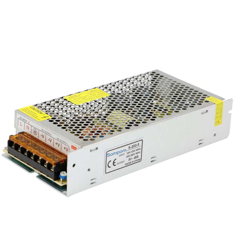 SOMPOM S-200-5 200W 5V 40A Switching Driver LED Light Strip Display Screen Lighting Monitor Power Su