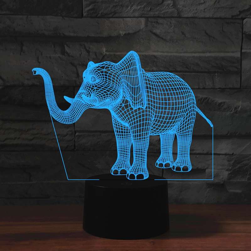 Elephant Shape 3D Colorful LED Vision Light Table Lamp, 16 Colors Remote Control Version