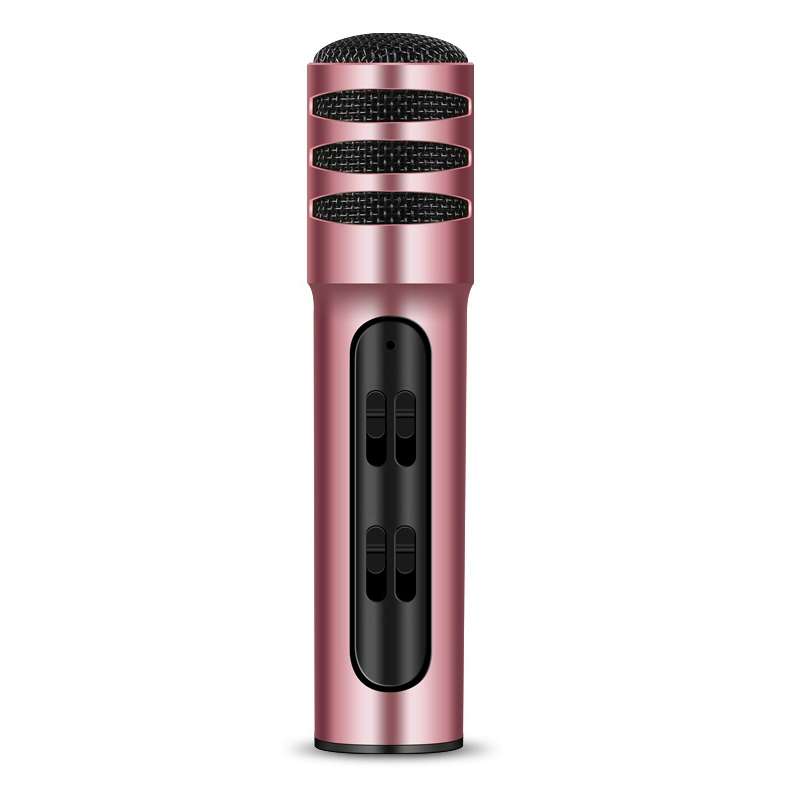 BGN-C7 Condenser Microphone Dual Mobile Phone Karaoke Live Singing Microphone Built-in Sound Card(Bl