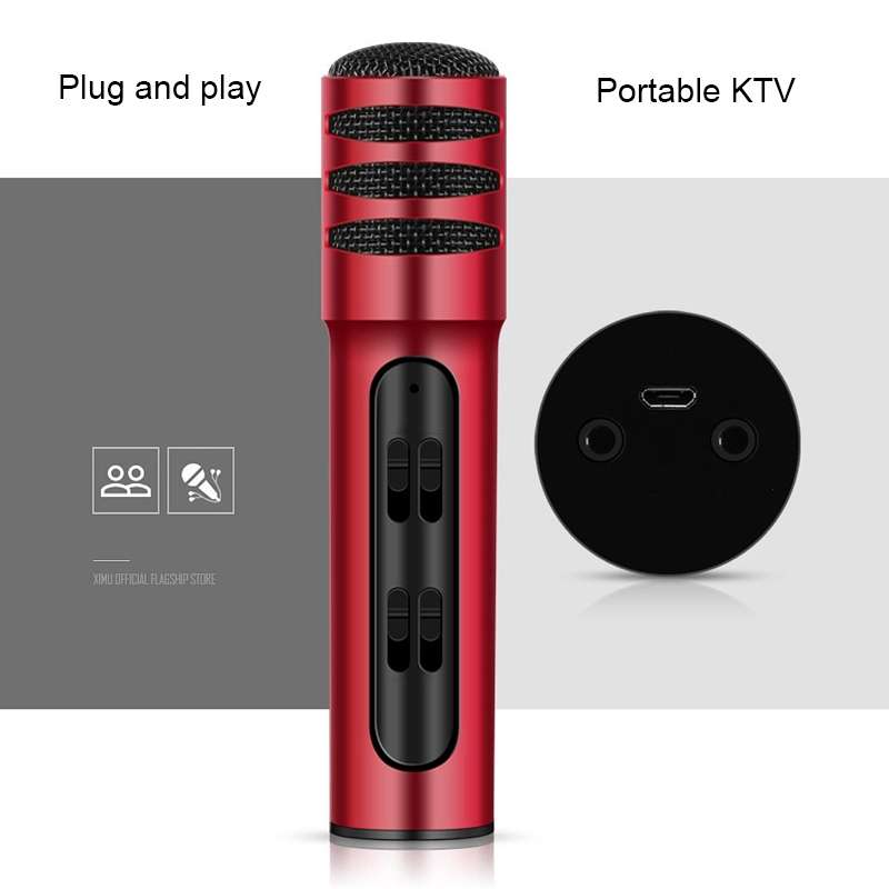 BGN-C7 Condenser Microphone Dual Mobile Phone Karaoke Live Singing Microphone Built-in Sound Card(Bl