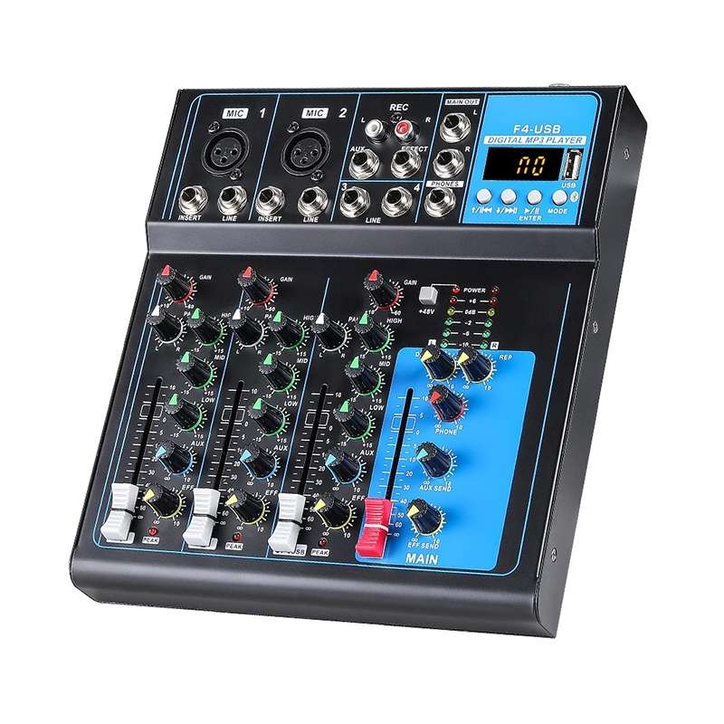 F4 Home 4-channel Bluetooth USB Reverb Mixer, EU Plug (Black)