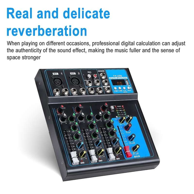 F4 Home 4-channel Bluetooth USB Reverb Mixer, EU Plug (Black)