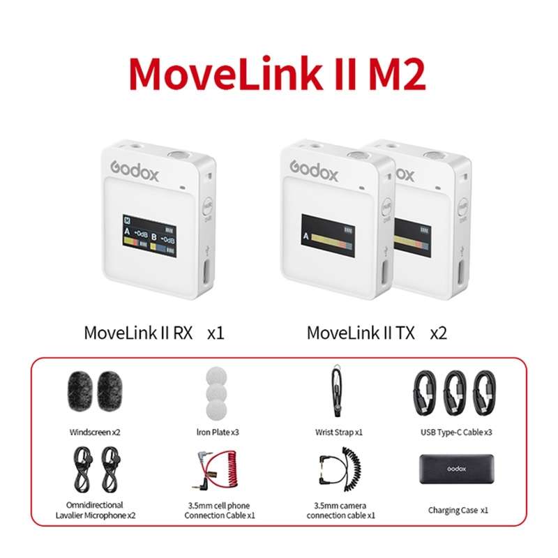 Godox MoveLink II M1 Wireless Lavalier Microphone System with Transmitters and Receiver for DSLR Cam
