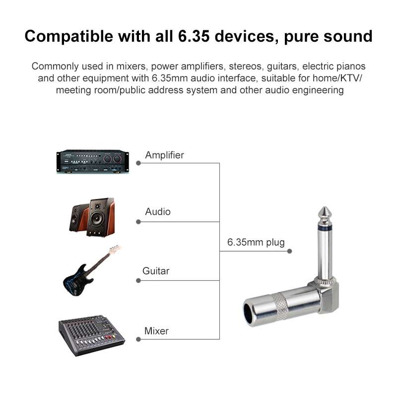 1/4 Inch 6.35mm Audio Mono Plug L-shaped Right Angle Screw Jack Male Guitar Audio Connector