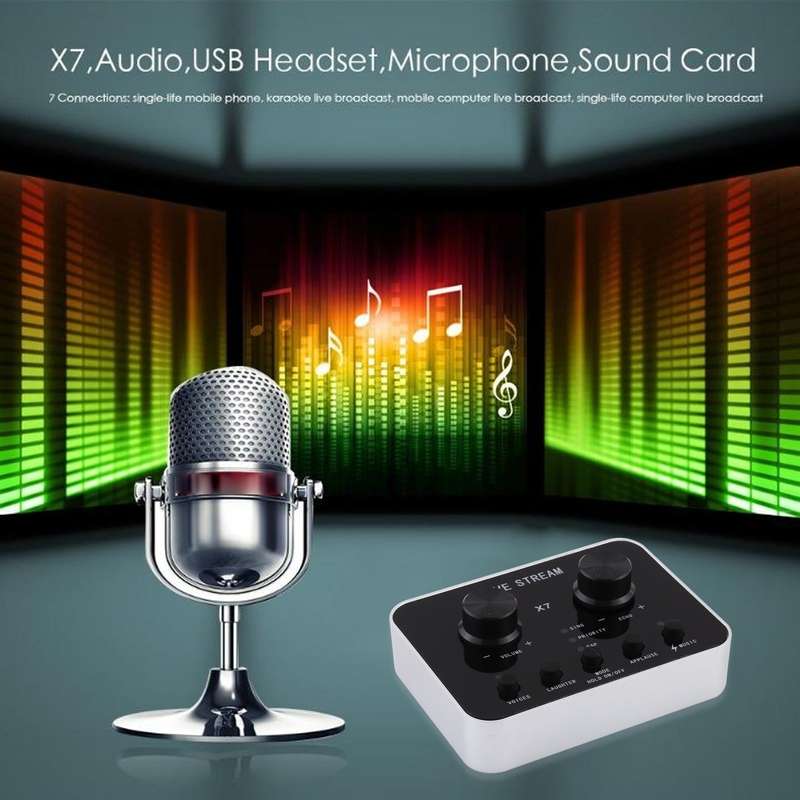 X7 Live Broadcast Audio USB Headset Microphone Webcast Entertainment Streamer Sound Card for Phone,