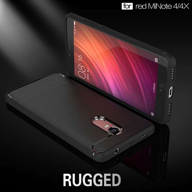 For Xiaomi Redmi Note 4X Brushed Carbon Fiber Texture Shockproof TPU Protective Case (Red)