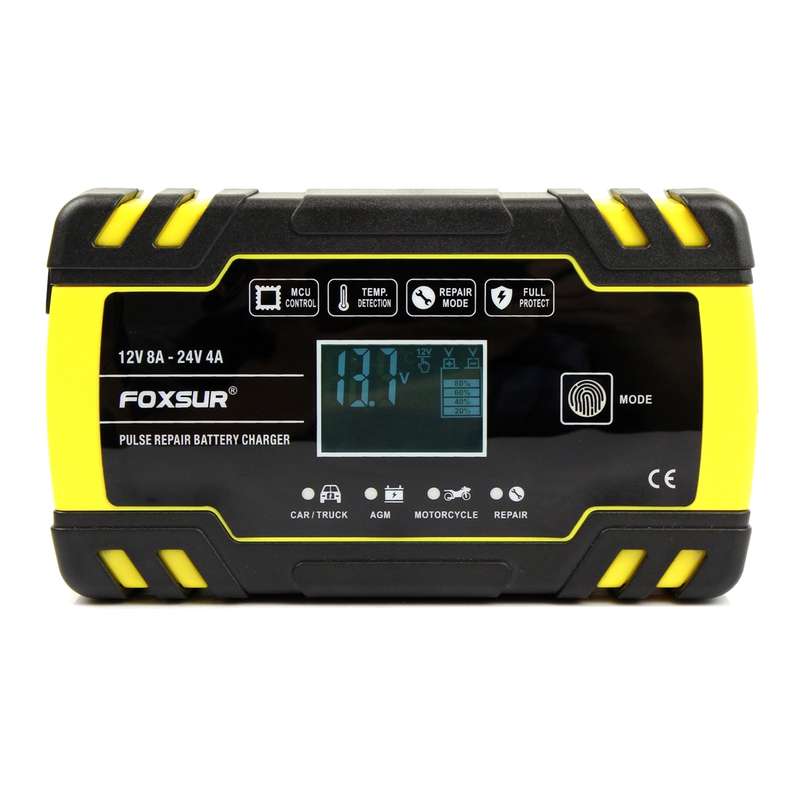 FOXSUR 12V-24V Car Motorcycle Truck ABS Repair Battery Charger AGM Charger, UK Plug