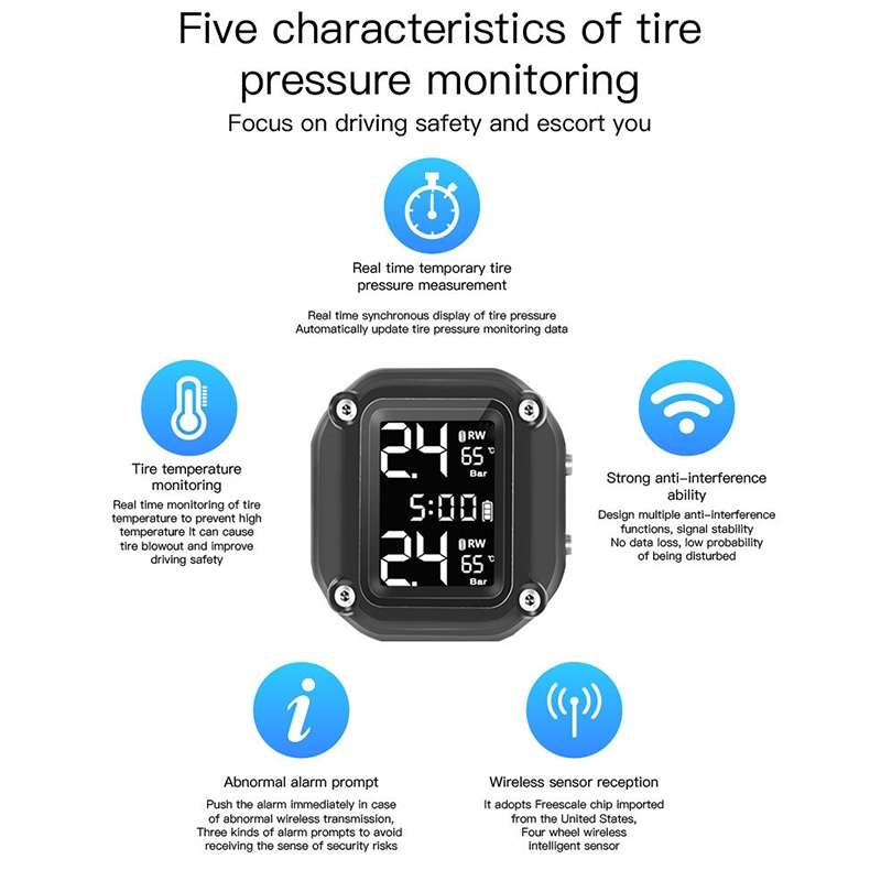 M4 Motorcycles Tire Pressure Monitor with Holder (Black)