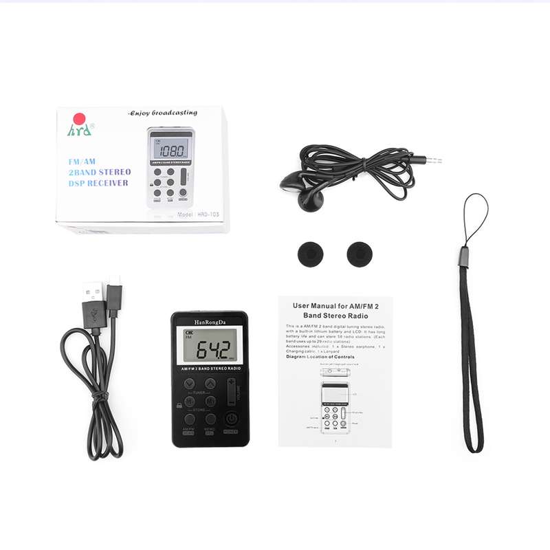 Portable AM / FM Two Bands Rechargeable Stereo Radio Mini Receiver with & LCD Screen & Earphone Jack