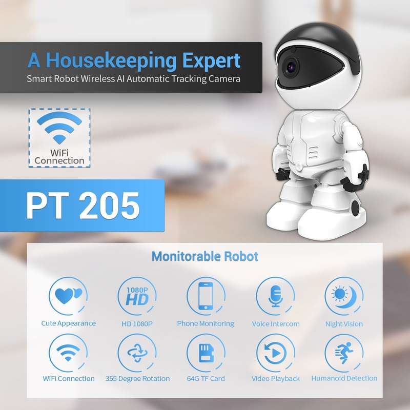 ESCAM PT205 HD 1080P Robot WiFi IP Camera, Support Motion Detection / Night Vision, IR Distance: 10