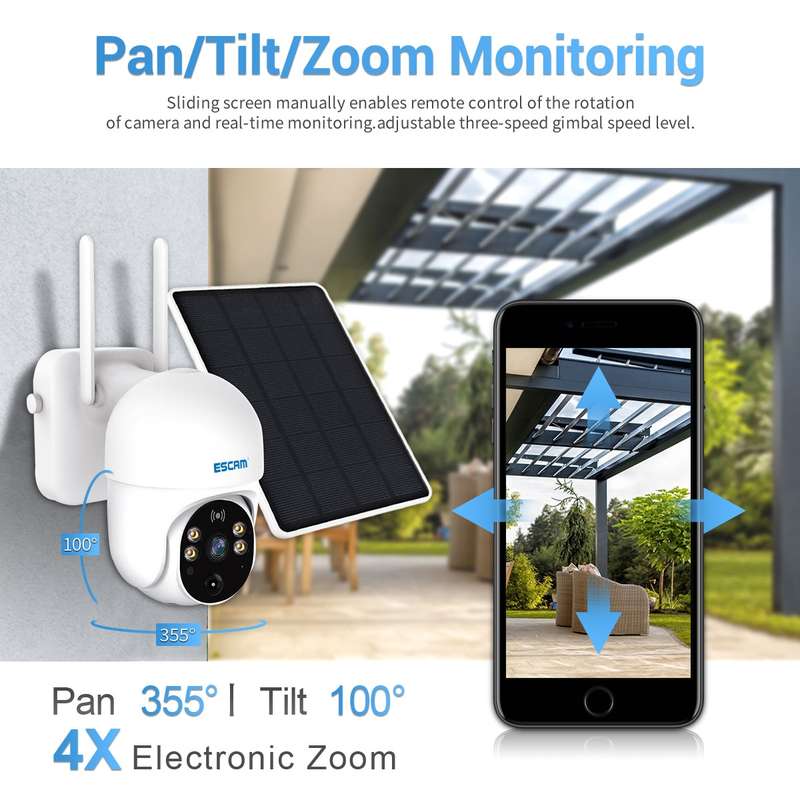 ESCAM QF255 2.0 Million Pixels 1080P HD WiFi Solar Camera, Support Two-way Voice & PIR Motion Detect
