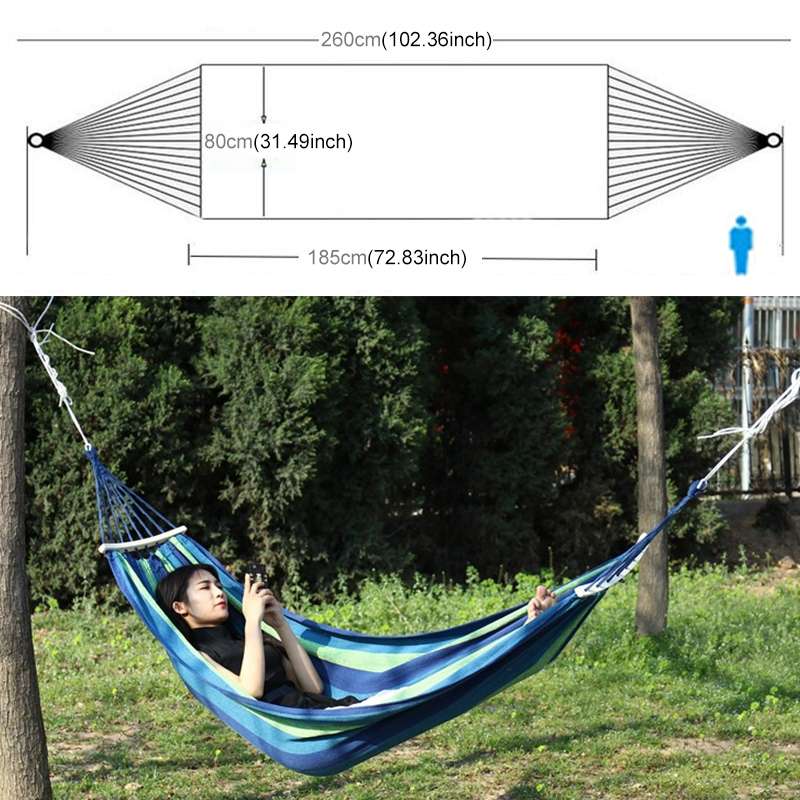 Outdoor Rollover-resistant Single Person Canvas Hammock Portable Beach Swing Bed with Wooden Sticks,