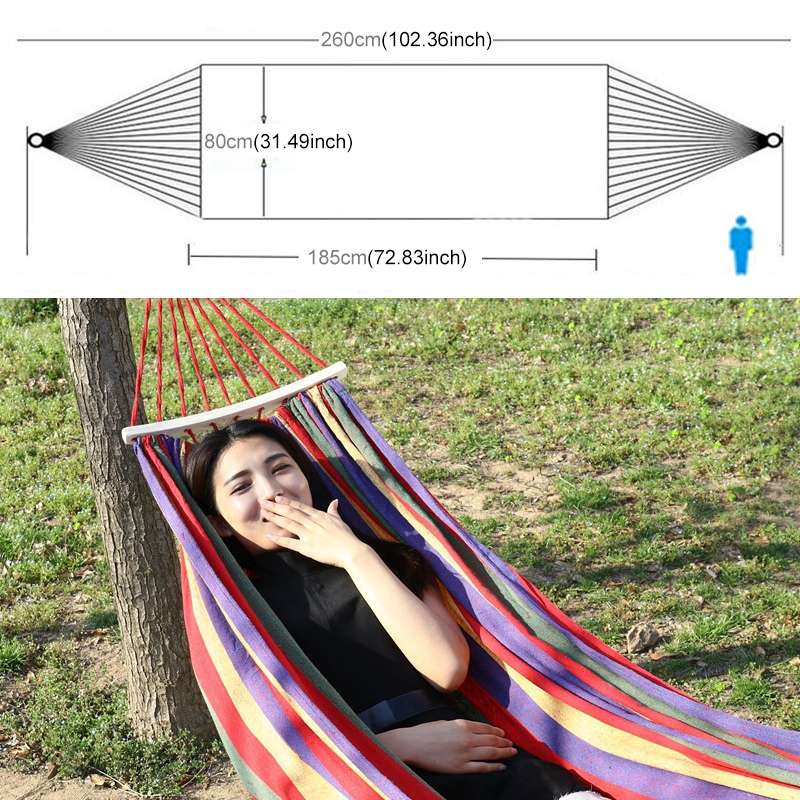 Outdoor Rollover-resistant Single Person Canvas Hammock Portable Beach Swing Bed with Wooden Sticks,