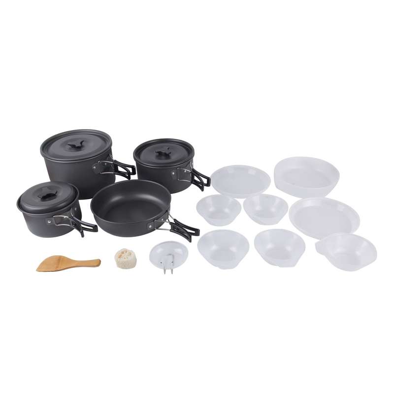 DS-500 Outdoor Camping Ultra Light Weight 15 Piece Cookware Stackable Set for 4-5 People, Size: Larg
