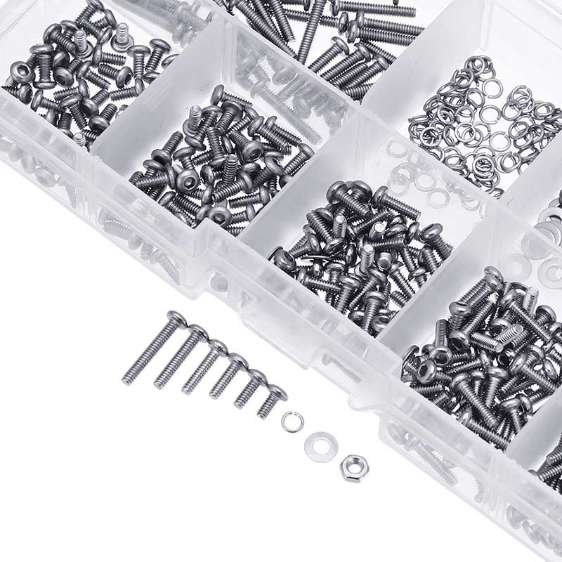 600 PCS M2 304 Stainless Steel Hex Socket Cap Head Screw Washer Nut Kit