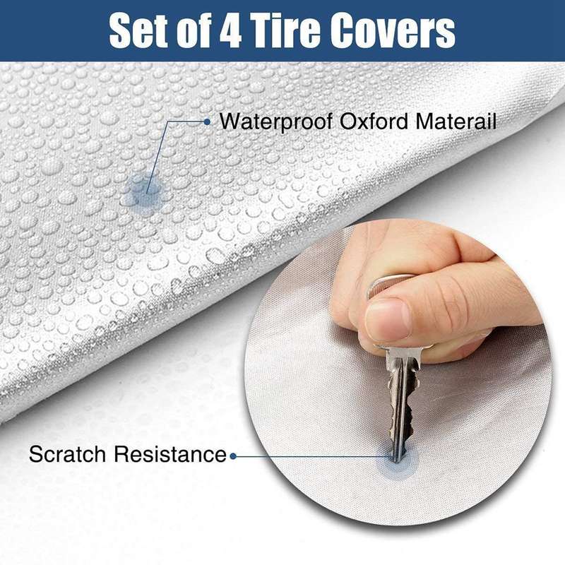 4PCS 210D Oxford Cloth RV Caravan Tire Dustproof and Waterproof Cover For 27-29 inch (Silver)