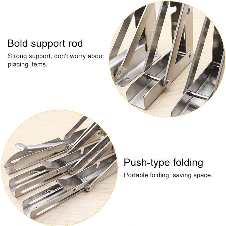 14 inch K Type Wall-mounted Foldable Stainless Steel Spring Storage Shelf for Dining Table