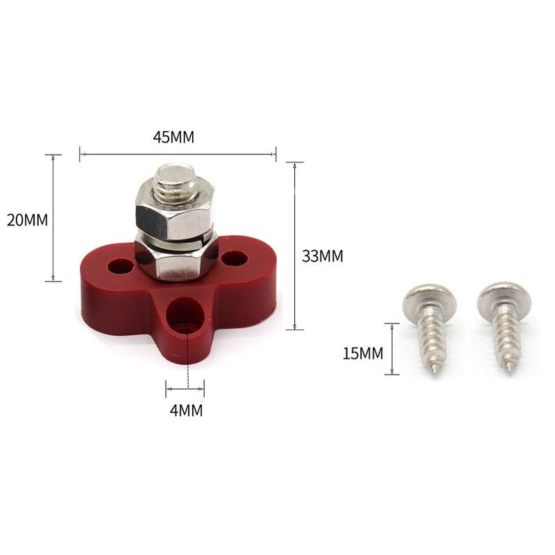 Single Heavy-Duty Terminal Studs Red M10 Bus Bar for Car / RV / Boat