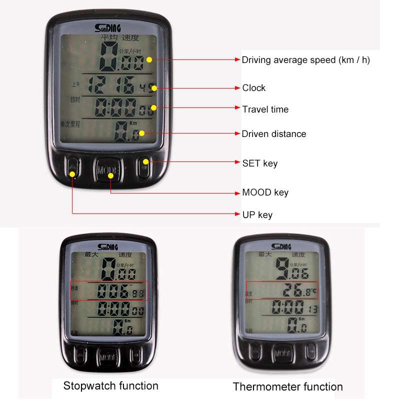SUNDING 563C Bike Bicycle Waterproof Wireless LCD Screen Luminous Mileage Speedometer Odometer, Engl