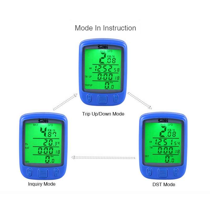 SUNDING 563C Bike Bicycle Waterproof Wireless LCD Screen Luminous Mileage Speedometer Odometer, Engl