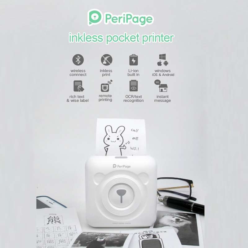 Peripage A6 Portable Inkless Pocket Thermal Bluetooth Printer(White)