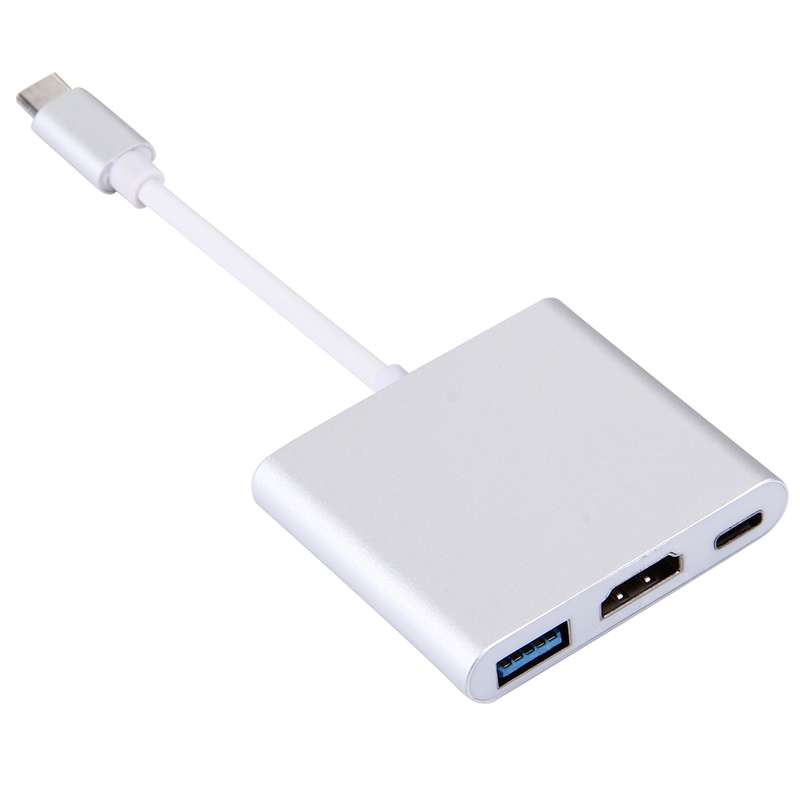 USB-C / Type-C 3.1 Male to USB-C / Type-C 3.1 Female & HDMI Female & USB 3.0 Female Adapter(Silver)