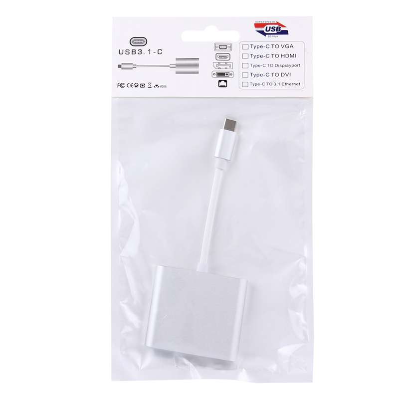 USB-C / Type-C 3.1 Male to USB-C / Type-C 3.1 Female & HDMI Female & USB 3.0 Female Adapter(Silver)