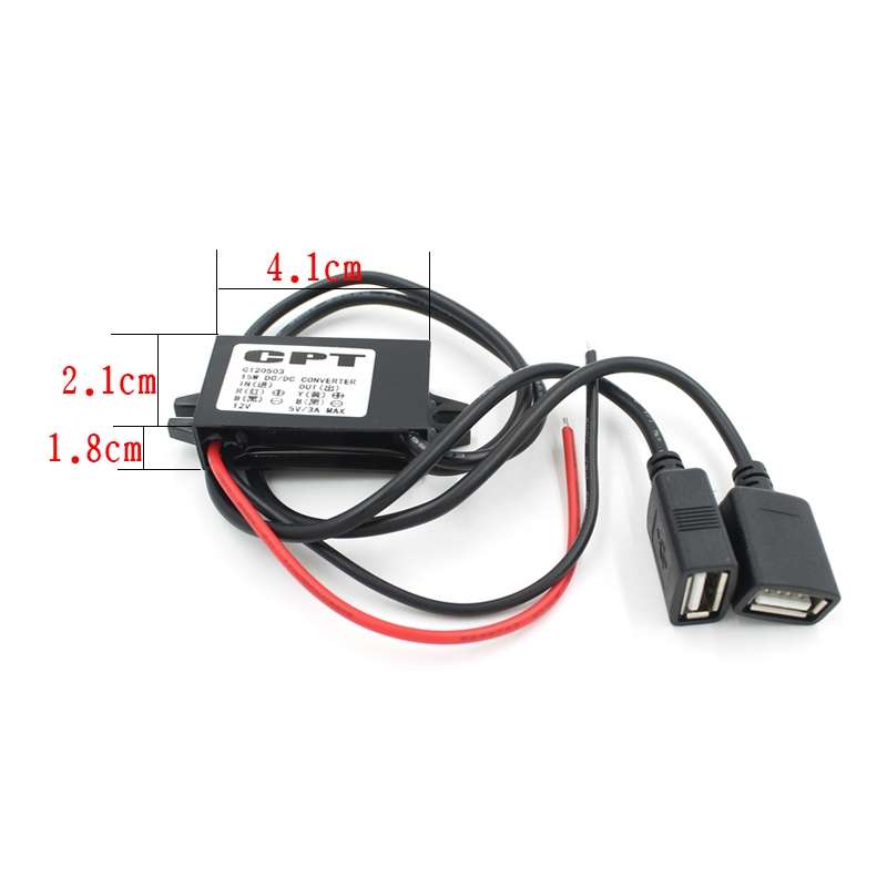 Car Motorcycle Dual USB Car Charger DC 12V To 5V 3A Power Adapter with for Car GPS Tracker DVR, Leng