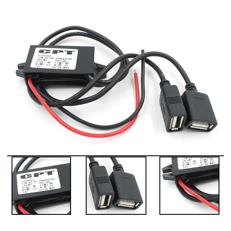 Car Motorcycle Dual USB Car Charger DC 12V To 5V 3A Power Adapter with for Car GPS Tracker DVR, Leng