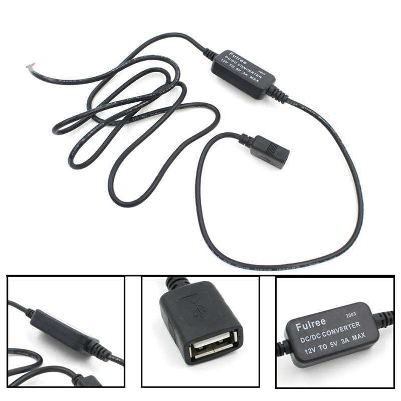 Car Motorcycle Single USB Car Charger DC 12V To 5V 3A Power Adapter for Car GPS Tracker DVR, Length: