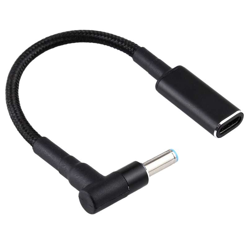 PD 100W 18.5-20V 4.5 x 0.6mm Elbow to USB-C / Type-C Adapter Nylon Braid Cable for HP