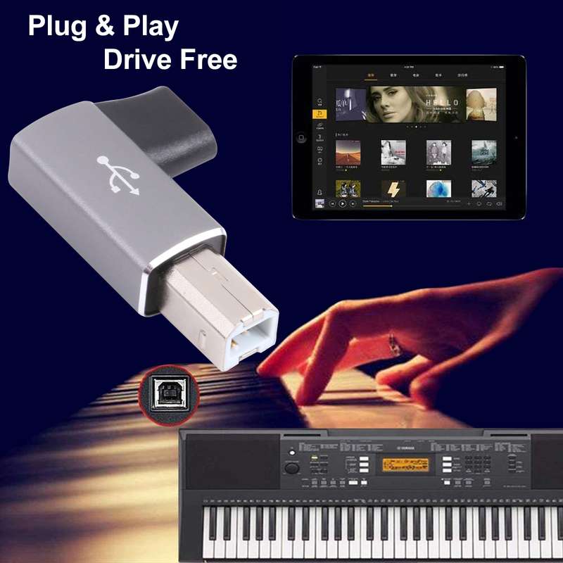 USB-C / Type C Female to USB 2.0 B MIDI Male Adapter for Electronic Instrument / Printer / Scanner /