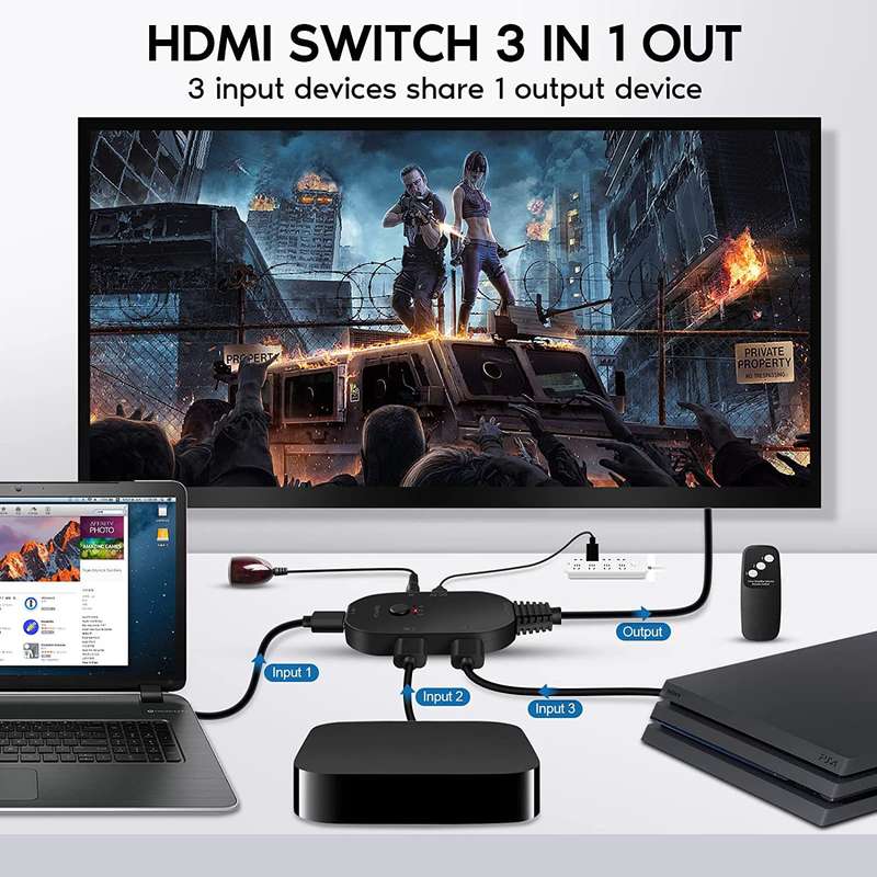 OZQ2-3 4K HDMI 2.0 3 In 1 Out Video Switcher