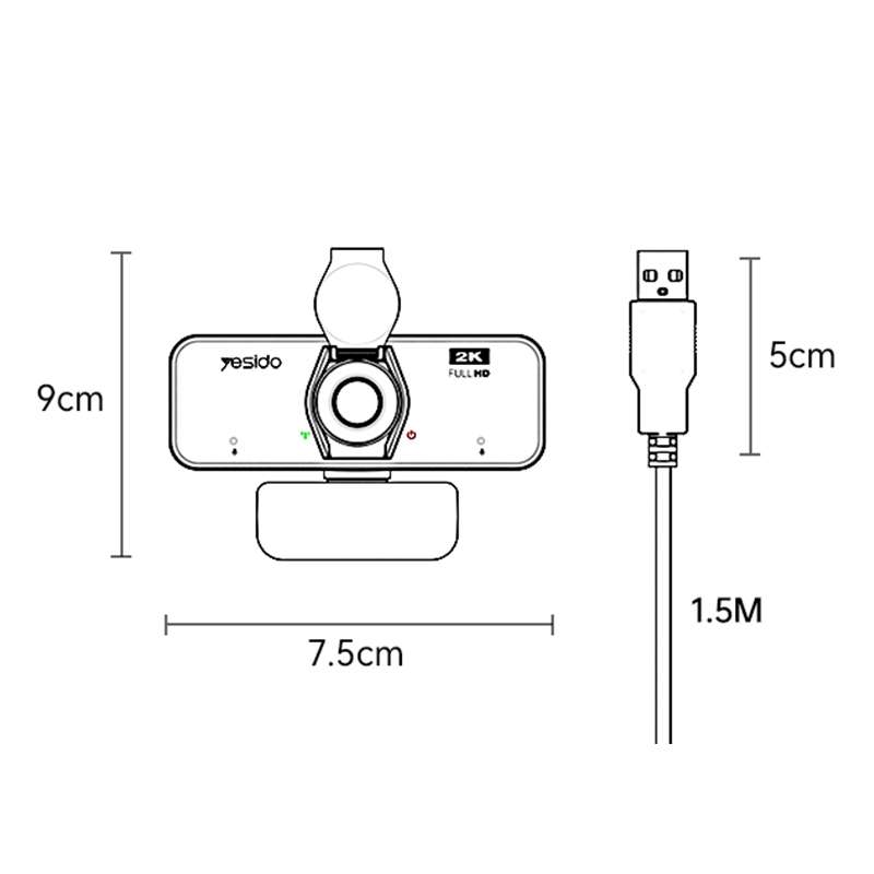 Yesido KM14 2K 4.0MP HD USB Webcam, Cable Length 1.5m