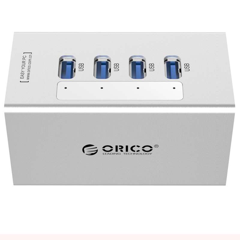 ORICO A3H4 Aluminum High Speed 4 Ports USB 3.0 HUB with 12V/2.5A Power Supply for Laptops(Silver)