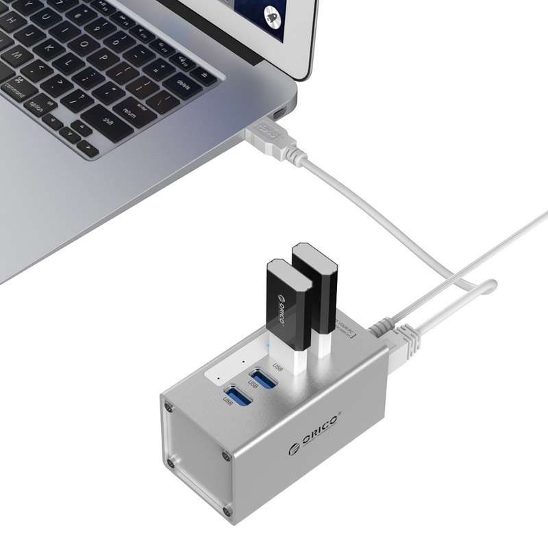 ORICO A3H4 Aluminum High Speed 4 Ports USB 3.0 HUB with 12V/2.5A Power Supply for Laptops(Silver)