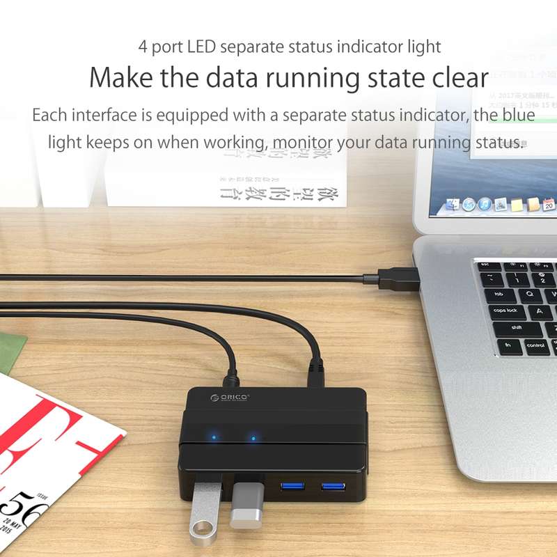 ORICO H4928-U3 ABS High Speed 4 Ports USB 3.0 HUB with 12V Power Adapter for Smartphones / Tablets(B