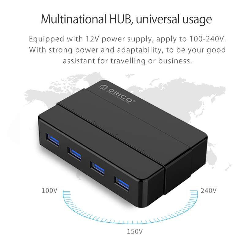 ORICO H4928-U3 ABS High Speed 4 Ports USB 3.0 HUB with 12V Power Adapter for Smartphones / Tablets(B