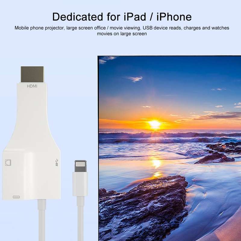 NK-1079 8 Pin to HDMI Male + USB Female + RJ45 Female Adapter Cable, Length1m