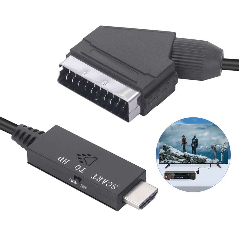 Scart To HDMI-Compatible Converter Video Audio Adapter Cable (Black)
