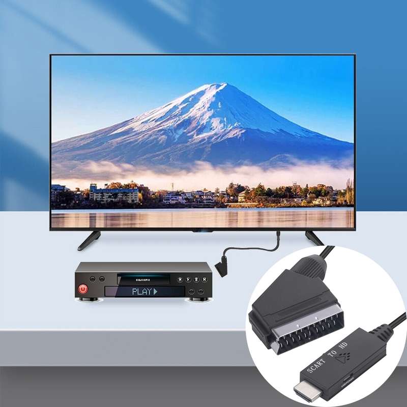 Scart To HDMI-Compatible Converter Video Audio Adapter Cable (Black)